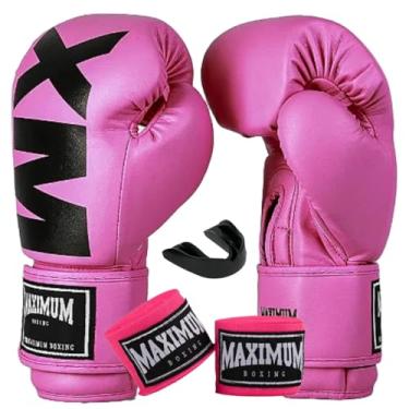 Imagem de Kit Luva De Boxe Muay Thai Maximum MXM Rosa + Bandagem 3m + Protetor Bucal (10oz)