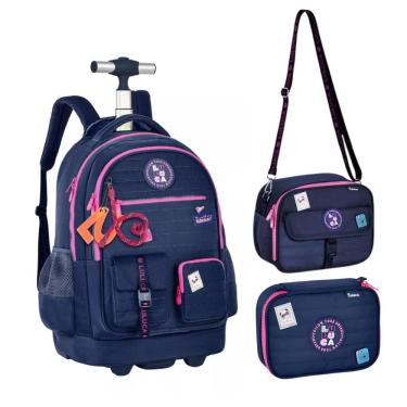 Imagem de Kit Mochila De Carrinho Lancheira E Estojo Box Azul Luluca