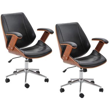 Imagem de Kit 2 Cadeiras de Escritório Diretor Giratória Liziê R02 Madeira PU Marrom/Preto - Mpozenato