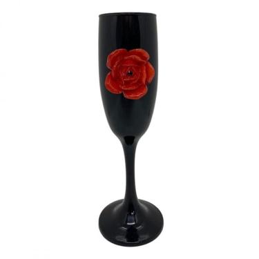 Imagem de Taça pomba gira negra com rosa vermelha 20 cm 300 ml vidro