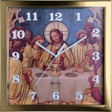 Imagem de Relogio De Parede Quadrado Herweg Dourado Desenho Santa Ceia