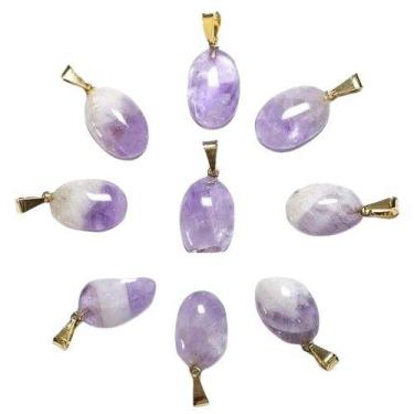 Imagem de 10 Mini Pingentes de Ametista Chevron com Pino Dourado para Atacado - 