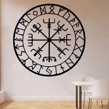 Imagem de Adesivo de parede com símbolo mágico de amuleto protetor nórdico bússola decoração de casa autoadesivo vinil removível 100 x 102 cm