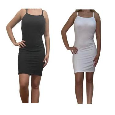 Imagem de Kit c/2 Vestidos Alcinha Canelado - Empório J, Preto, Branco, Único
