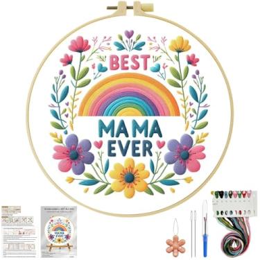 Imagem de HKLIOPU Kits de bordado para iniciantes com estampa de flores artísticas, kit de ponto cruz para iniciantes para adultos, bordado DIY, presentes de dia das mães (LCX05)