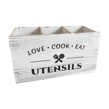 Imagem de AFXGUSD Organizador de de Madeira, Armazenamento, Suporte para Utensílios de Cozinha, Suporte Rústico para Pincéis de Maquiagem para, Balcão D, Branco, Tamanho real