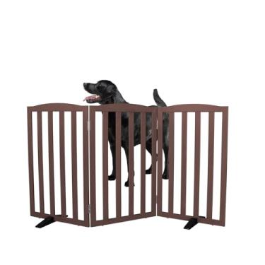 Imagem de SFJC Portão interno independente para cães, portões dobráveis para cães, escadas ou corredores, portão branco de madeira para animais de estimação para casa, cerca para animais de estimação com pés de