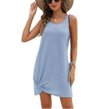 Imagem de Vestido de capa de maiô AI'MAGE Waffle Knit azul claro para mulheres