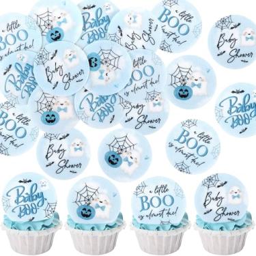 Imagem de 40PCS Edible Halloween Cupcake Toppers Edible Wafer Paper Ghost Baby Boo for Baby Shower Kids Theme Birthday Party Cake Decorations Supplies blue