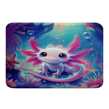 Imagem de Erosebridal Tapete de banho infantil fofo Axolotl antiderrapante desenho animado oceano Axolotl tapete de porta 40,6 cm x 61 cm para adolescentes meninos meninas, azul mar selvagem, tapete de casa de