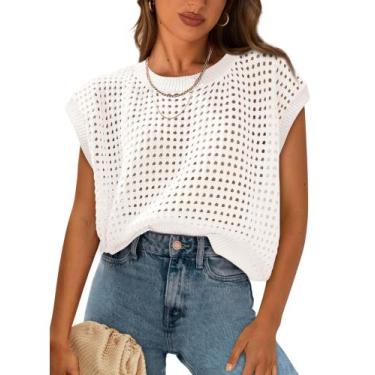 Imagem de Top PRETTYGARDEN feminino, primavera e verão, crochê, algodão branco
