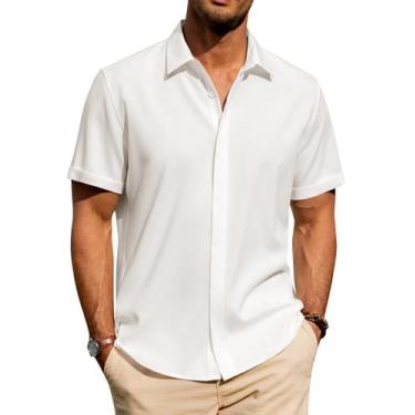 Imagem de Camisa masculina J.VER de linho de manga curta com botões branca 4GG