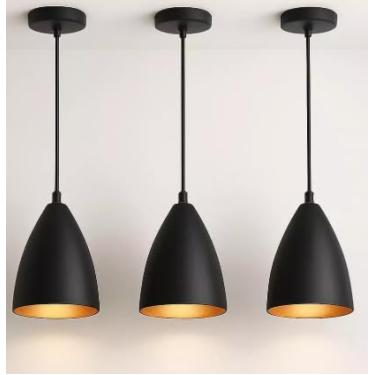 Imagem de Kit 3 Luminárias Pendentes Modernas, Preto, para Sala de Jantar e Teto