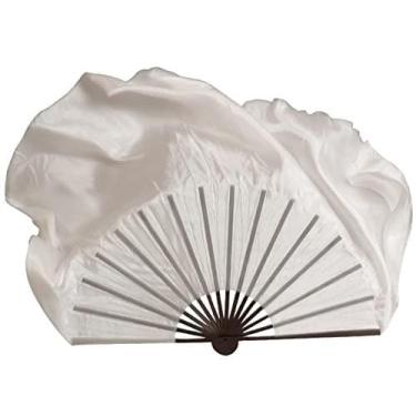 Imagem de Ventiladores dobráveis com leque dobrável 1 par de véus de leque de seda real 100% seda dança do ventre Yangko fã de dança folclórica atividades de desempenho preto costelas de bambu (cor: 4, tamanho