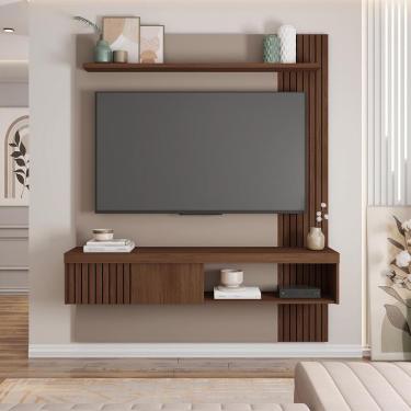 Imagem de Painel TV 55 Pol 150cm Bancada Suspensa Ripado Luana Fendi/Havana C01 - D'Rossi
