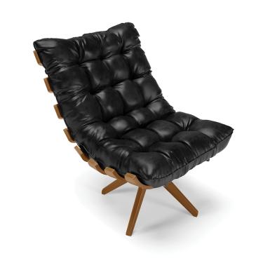 Imagem de Poltrona Giratória Costela Sintético PU Preto Base de Madeira MA30 M11 - D'Rossi