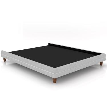 Imagem de Cama Casal Base Box Pés Madeira 203cm Suném P05 Linho Cinza Claro - Lyam Decor
