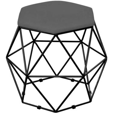 Imagem de Puff Decorativo Aramado Preto Six L02 Suede Cinza - Lyam Decor
