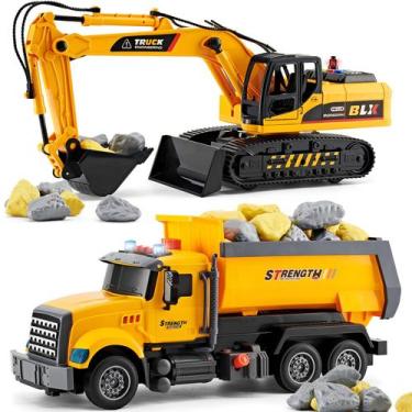 Imagem de Caminhão de engenharia de construção Toy LerBao com escavadeira e lixã