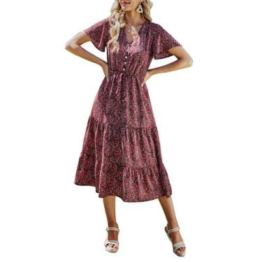 Imagem de Vestido maxi feminino PRETTYGARDEN, floral, boho, decote em V, babado,