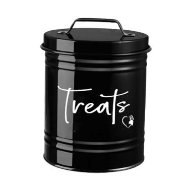 Imagem de FashionCha Recipiente para Comida de Cachorro, Pote para Petiscos, Tampa à Prova de Vazamentos, Alça Prática, Abertura Ampla, Armazenamento em Ferro Galvanizado, Preto