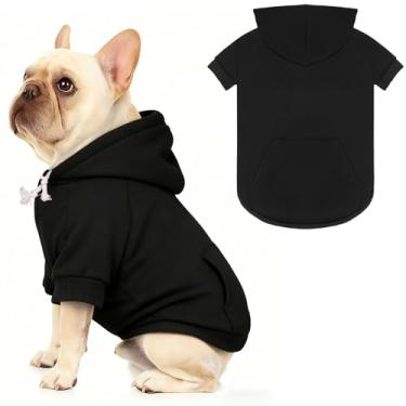 Imagem de Suéteres para cães, moletom com capuz para cães, aconchegante com capuz e bolso, orifício para trela, suéter de roupas para animais de estimação para cães pequenos, médios e grandes, preto e GG