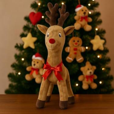 Imagem de Rena Rudouph Natalina Presente Para Festas Natal Papai Noel Pelúcia Igual A Foto Com Laço Cachecol Perfeita (Rena Rudolph Simples)