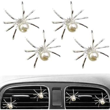 Imagem de 4 peças Bling Spider Car Air Freshener Clipe de ventilação engraçado diamante difusor interior decoração automotiva acessórios brilhantes para mulheres homens (branco)