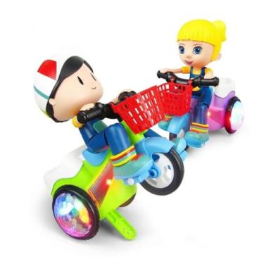 Imagem de Genérico Moto de Brinquedo Infantil com Bonecos, Luzes LED Coloridas, Som e Movimento Automático, Bicicleta Elétrica Decorativa
