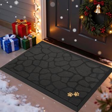 Imagem de LUMI Tapete grande para porta da frente, 61 x 91 cm, tapetes de boas-vindas de borracha antiderrapante, capachos para entrada, tapete bordado dourado, exterior, pátio, varanda, seixo