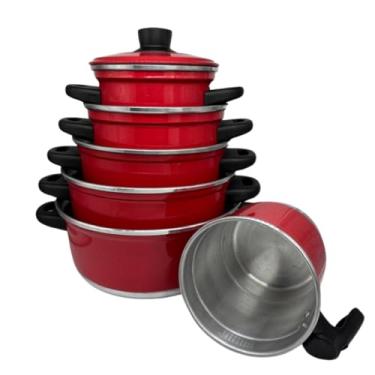 Imagem de Jogo de Panelas 5 pçs + Fervedor nº12 1 Litro Vermelho