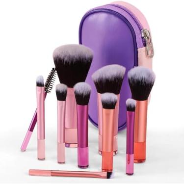 Imagem de Kit 10 Pincéis De Maquiagem Travel Size Com Estojo – Cerdas Macias Mini Pincéis Para Base Blush Sombras Corretivo