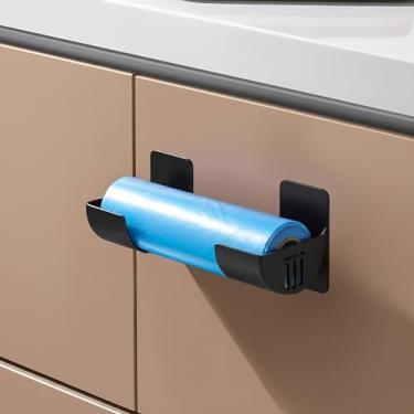 Imagem de 2 suportes de parede para sacos de lixo de cozinha, suporte de parede para sacolas de supermercado, rack de armazenamento sem broca, suporte de sacos de lixo para envoltório de porta de armário