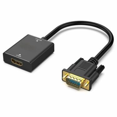 Imagem de HDMI para VGA, adaptador unidirecional HDMI para monitor VGA (fêmea para macho) com conector de áudio de 3,5 mm compatível com TV Stick, computador, desktop, laptop, PC, monitor, projetor, Roku, Xbox