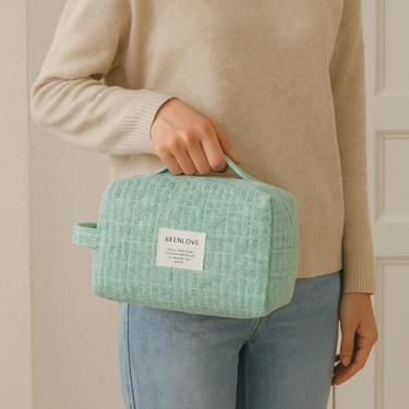 Imagem de Bolsa de maquiagem feminina com grande capacidade, bolsa de maquiagem elegante, Verde, Bolsa de maquiagem