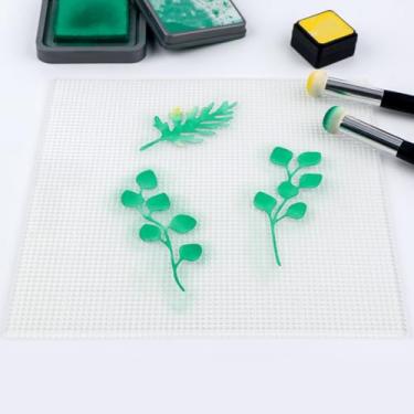 Imagem de Tapete adesivo de baixa aderência com grade para estampar tinta de estêncil, multiuso, antiderrapante, fotopolímero, artesanato, tapete aderente para fazer cartões, mantenha seu cartolina no lugar ao