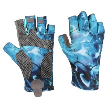 Imagem de Luvas de pesca, 1 par de luvas respiráveis de proteção solar sem dedos para homens e mulheres, caiaque, remo, ciclismo, caminhada, azul (tamanho M)