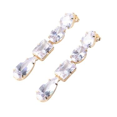 Imagem de Brinco Longo para Festa com Zircônia Cristal Semijoia Folheada a Ouro 18k