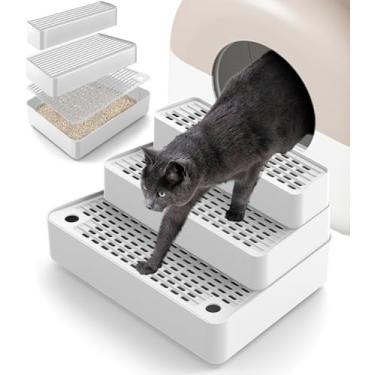 Imagem de Rampa de caixa de areia ajustável de 3 degraus com armadilha de areia removível, escada de areia antiderrapante fácil de limpar para gatos pequenos e idosos, degraus de gato para caixa de areia