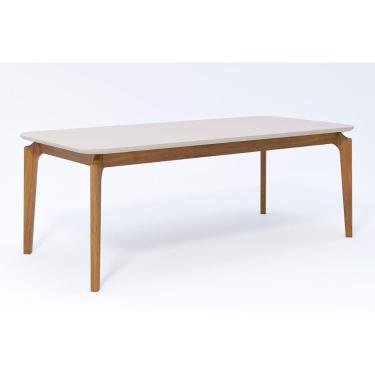 Imagem de Mesa De Sala Jantar Ficus C- Tampo Madeirado Vidro 210x100cm Carvalho-off White - Cimol