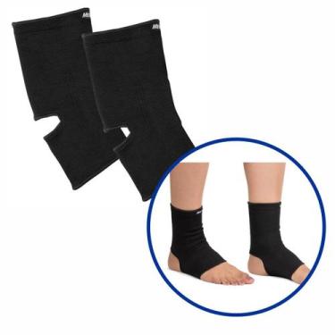 Imagem de Par Tornozeleira Elástica Preta Mercur Ortopédica Apoio Lesão Muscular