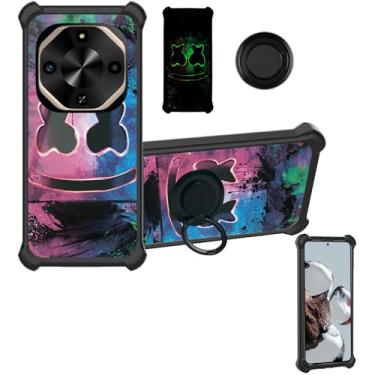 Imagem de Aroepurt Capa compatível com BLU G75 [com protetor de tela de vidro temperado][PC rígido + silicone macio][suporte para anel] [efeito luminoso] YGH-BQ