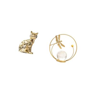 Imagem de Fenteer Escultura de Gato de Cristal, Ornamento Artístico, Estátua de Animal em Metal, Suporte Decorativo para Lareira, Corredor, Quarto, Sala de Estar, Escri