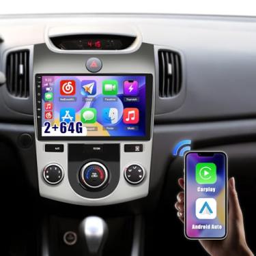 Imagem de Roinvou [2G + 64G] Rádio de carro para Kia Forte Cerato K3 (Manual A/C) 2008-2012 com Carplay sem fio/Android Auto, tela sensível ao toque de 22 cm para atualização de rádio forte, Bluetooth, GPS Navi