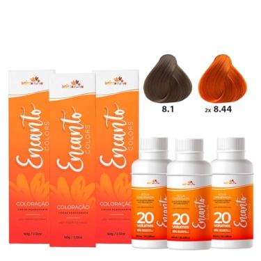 Imagem de Beleza Ruiva – Kit Encanto Colors Doce de Leite Base 8 e Oxigenada 20vol 6% | Coloração 8.44 + 8.1 | Ruivo Claro Natural, Brilho Intenso e Nutrição Profissional
