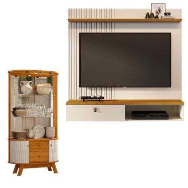 Imagem de Estante Home Theater Suspenso íris Com Cristaleira Moss Cinamomo Off White - Madetec