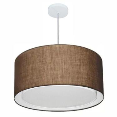 Imagem de Lustre Pendente Cilíndrico Duplo Vivare Md-4296 Cúpula Em Tecido 55x30cm - Bivolt Café 127/220v
