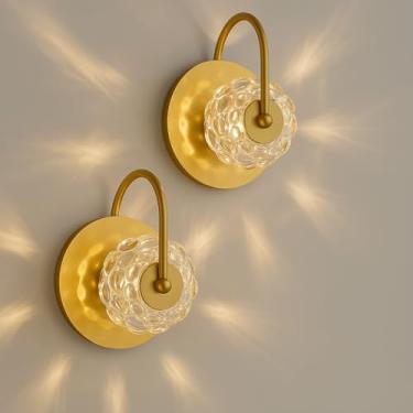 Imagem de Arandela de parede vintage dourada com abajur de vidro de flor para interior vintage lâmpada de parede rústica para cabeceira quarto porta, sala de estar