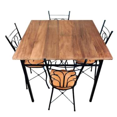 Imagem de Conjunto De Jantar Industrial Rústico: Mesa Quadrada + 4 Cadeiras Compactas Tamanho 80x80cm