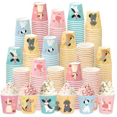 Imagem de JarThenaAMCS 300 peças de copos de papel descartáveis de 85 g para banheiro pequenos copos de enxaguante bucal pastel mini chantilly copo de papel descartável para cachorro festa de aniversário viagem